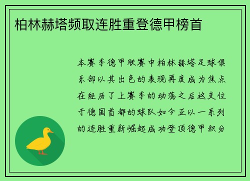 柏林赫塔频取连胜重登德甲榜首