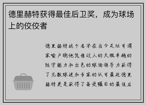 德里赫特获得最佳后卫奖，成为球场上的佼佼者