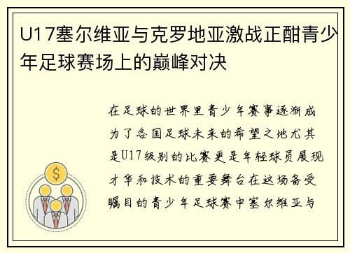 U17塞尔维亚与克罗地亚激战正酣青少年足球赛场上的巅峰对决